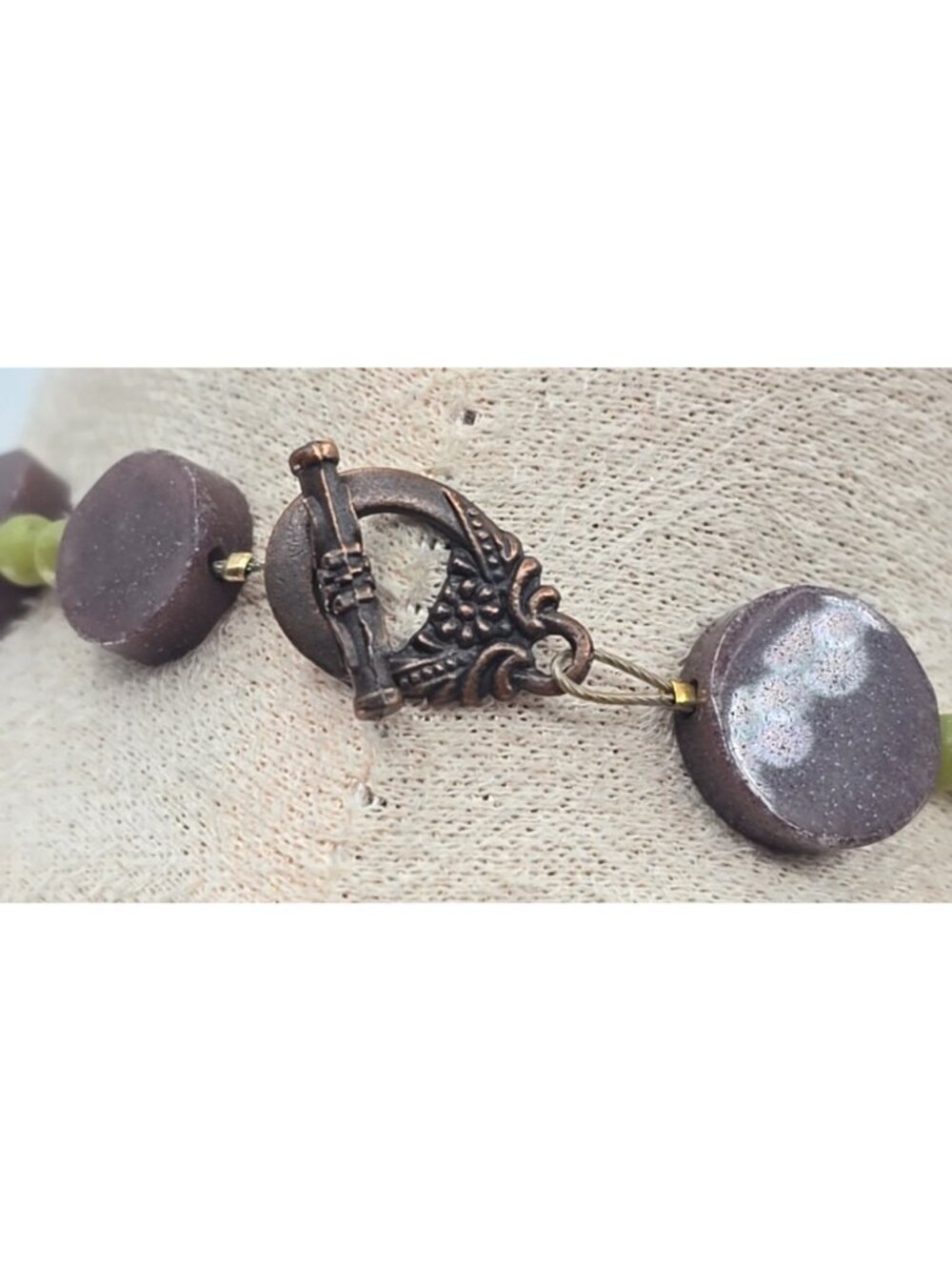 Artisan Natural Stone Statement Necklace Purple Green Beaded Pendant Boho Earthy - Picture 10 of 11